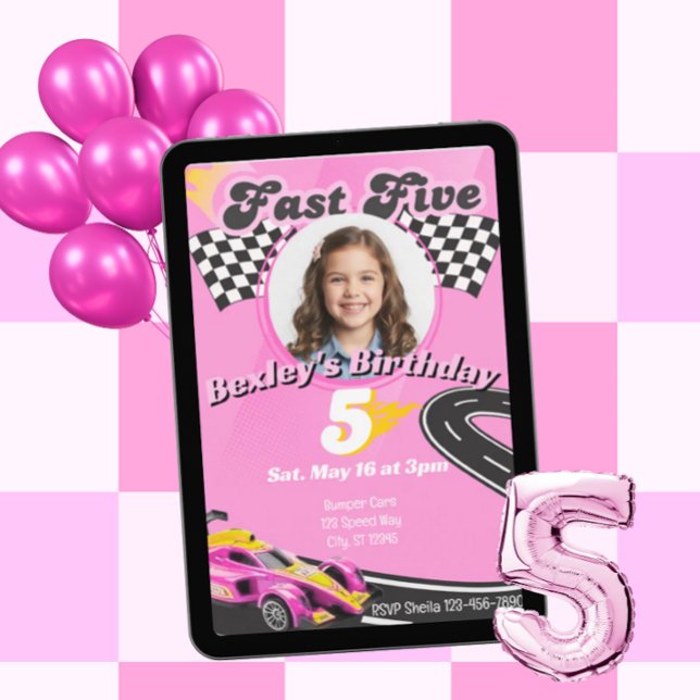 Convites Fast Five, Picture Pink Racing 5th Birthday (Criador carregado)