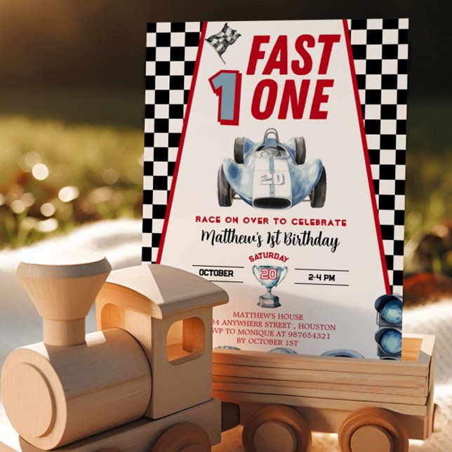 Convites Fast One 1st birthday Boy Racing Car Invitation (Criador carregado)
