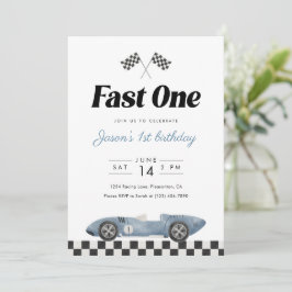 Convites Fast One 1st Birthday Vintage Race Car Watercolor 