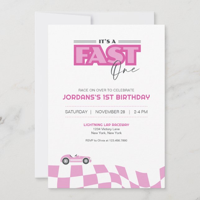 Convites Fast One First Birthday Race Car Invitation (Frente)