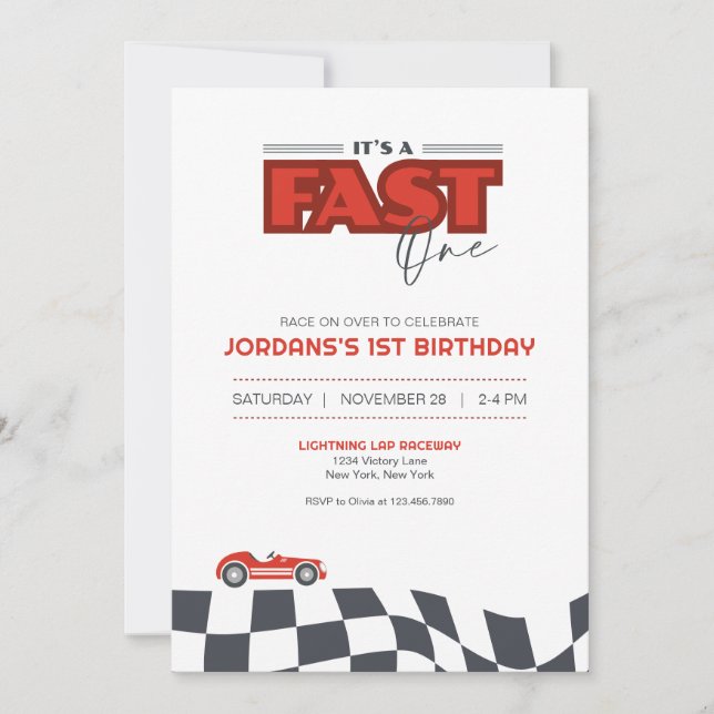 Convites Fast One First Birthday Race Car Invitation (Frente)