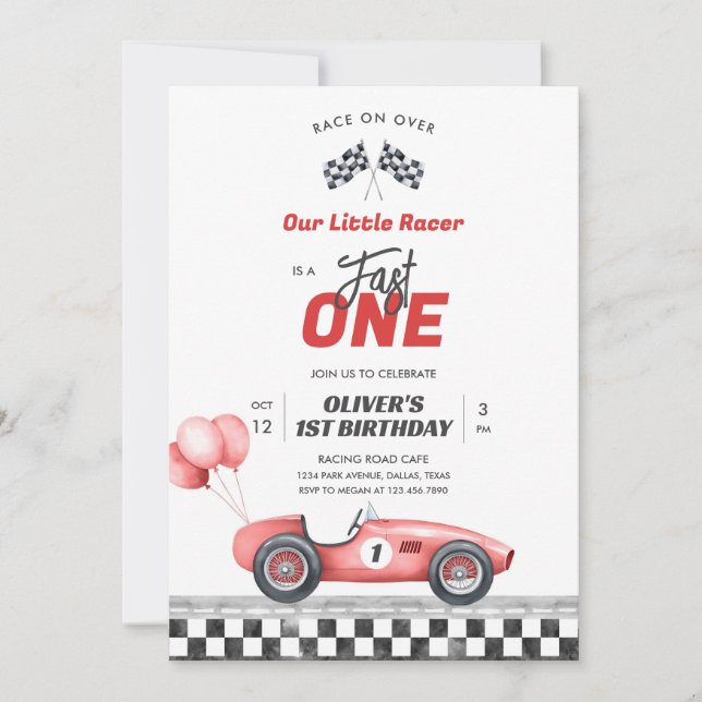 Convites Fast One Race Car Boy 1st Birthday Invitation (Frente)