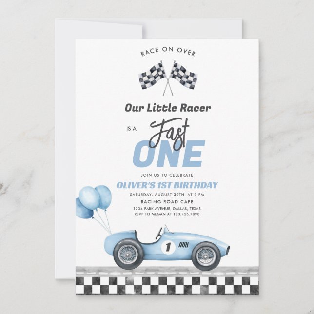 Convites Fast One Race Car Boy 1st Birthday Invitation (Frente)