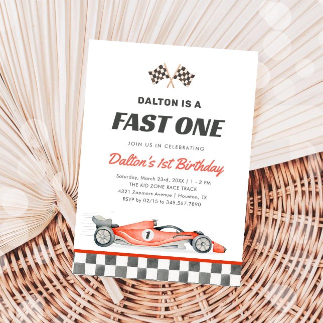 Convites Fast One Race Car Boy 1st Birthday Invitation (Criador carregado)