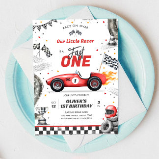 Convites Fast One Race Car Boy 1st Birthday Invitation