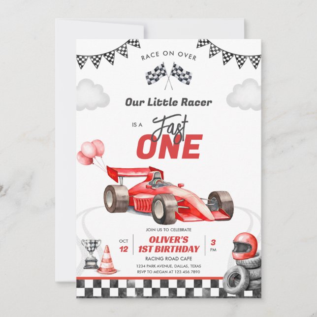 Convites Fast One Race Car Boy 1st Birthday Invitation (Frente)