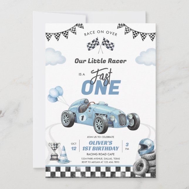 Convites Fast One Race Car Boy 1st Birthday Invitation (Frente)