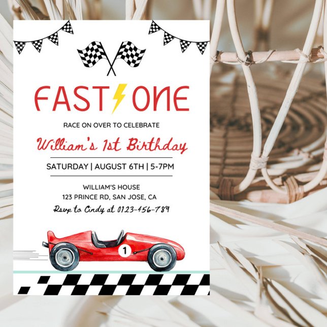 Convites Fast One Racing Car Boy 1st Birthday Party (Criador carregado)