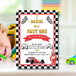 Convites Fast One Racing Theme Checkered Flag Birthday