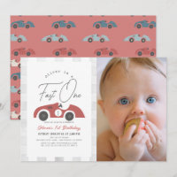 Fast One Red Race Car Boy 1st Birthday Photo