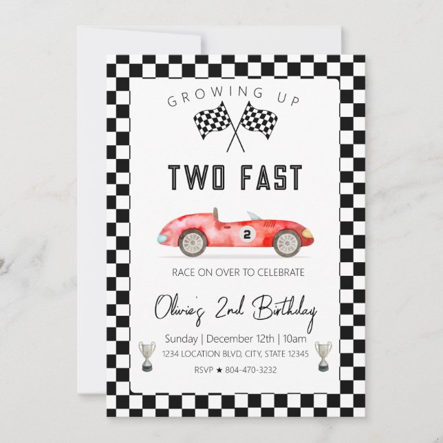 Convites Fast Racing Car 2nd birthday (Frente)