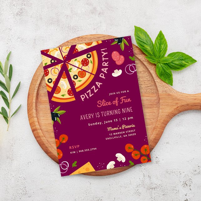 Convites Fatia da festa da pizza do Aniversário de criança  (Criador carregado)