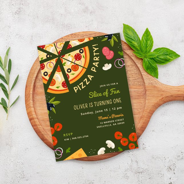 Convites Fatia da festa da pizza do primeiro aniversario Di (Criador carregado)