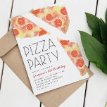 Convites Fatia de Aquarela | Kids Pizza Party Birday<br><div class="desc">Convide amigos para a festa de pizza do seu filho com estes convites bonitos. Design apresenta os detalhes da sua festa rodeados por fatias coloridas de pizza de pepperoni. Adicione os detalhes da sua parte usando os campos modelo fornecidos.</div>