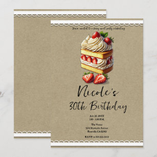 Convites Fatia de Bolo de Morango de Aniversário