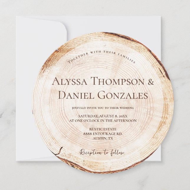 Convites Fatia de Grãos Cortados de Madeira Com Casamento R (Frente)