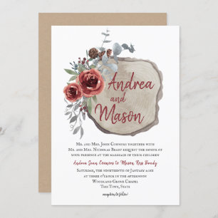 Convites Fatia De Madeira Marsala Red Wine Rosa Rustic Wed