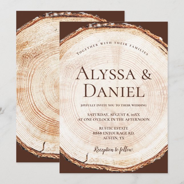 Convites Fatia de Madeira Rústica Casamento Floresta Árvore (Frente/Verso)