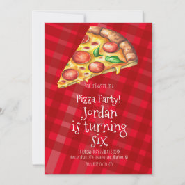 Convites Fatia de Pizza Aquarela Festa Vermelha Aniversário