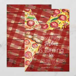 Convites Fatia de Pizza de Aquarela Rótulo de Aniversário d