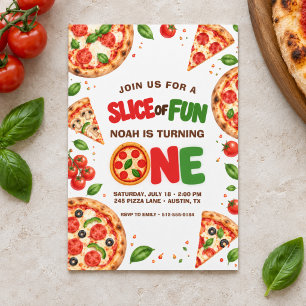 Convites Fatia de Pizza Divertida 1º Aniversário