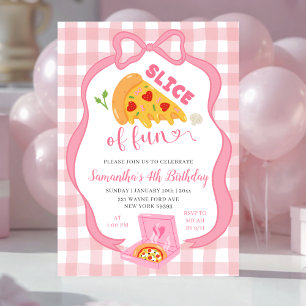 Convites Fatia de pizza divertida com laço rosa de gingham 