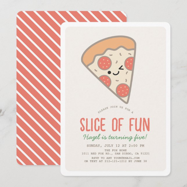 Convites Fatia de pizza divertida Kawaii Birthday (Frente/Verso)
