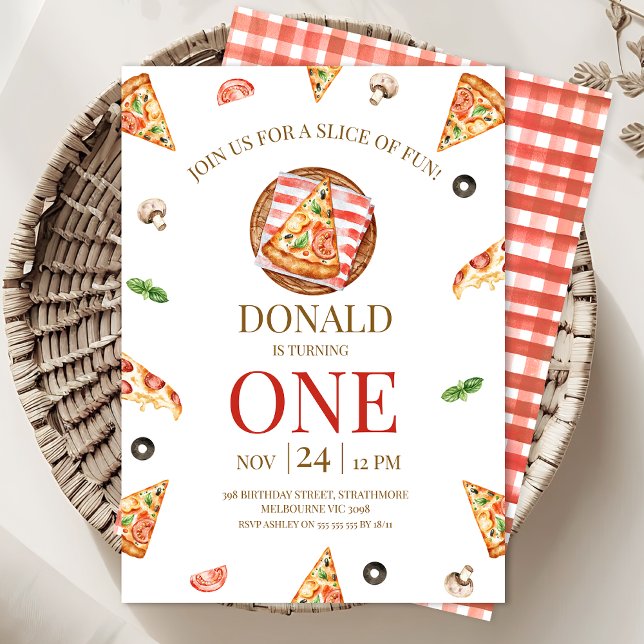 Convites Fatia De Pizza Do primeiro aniversario Divertido (Pizza 1st Birthday Invitation Template Printable, Instant Download, Pizza First Birthday Invitation)