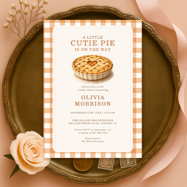 Convites Fatia do Bolo Outono Gingham Chás de Bebê (Criador carregado)