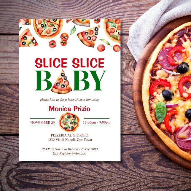 Convites Fatia fatia baby pizza italiana baby shower (Slice slice baby Italian pizza baby shower editable template  Invitation digital download watercolor)