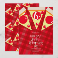 Fatias de Pizza Geométrica Festa Vermelha Aniversá