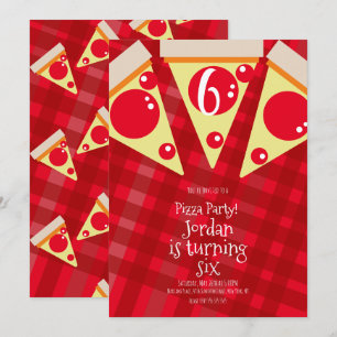 Convites Fatias de Pizza Geométrica Festa Vermelha Aniversá
