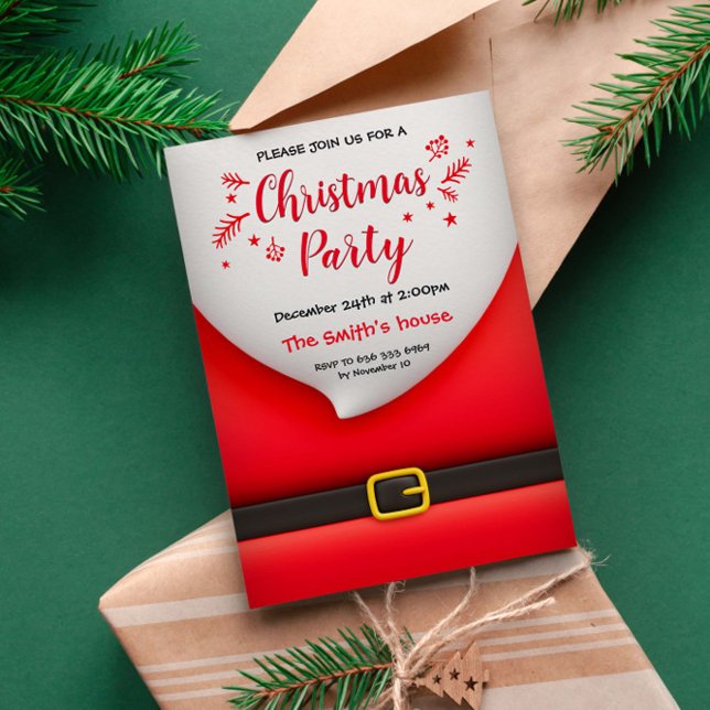 Convites Fato de Papai Noel de desenho animado com fivela d (Criador carregado)