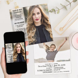 Convites Fatos divertidos 2 fotos modernas de graduação do