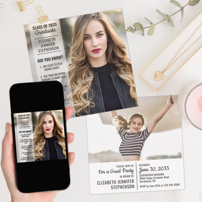 Convites Fatos divertidos 2 fotos modernas de graduação do  (Criador carregado)