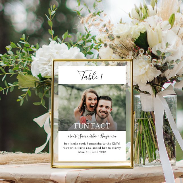 Convites Fatos Divertidos Números de Tabelas de Recepção de (Wedding table numbers with fun facts about the bride and groom)