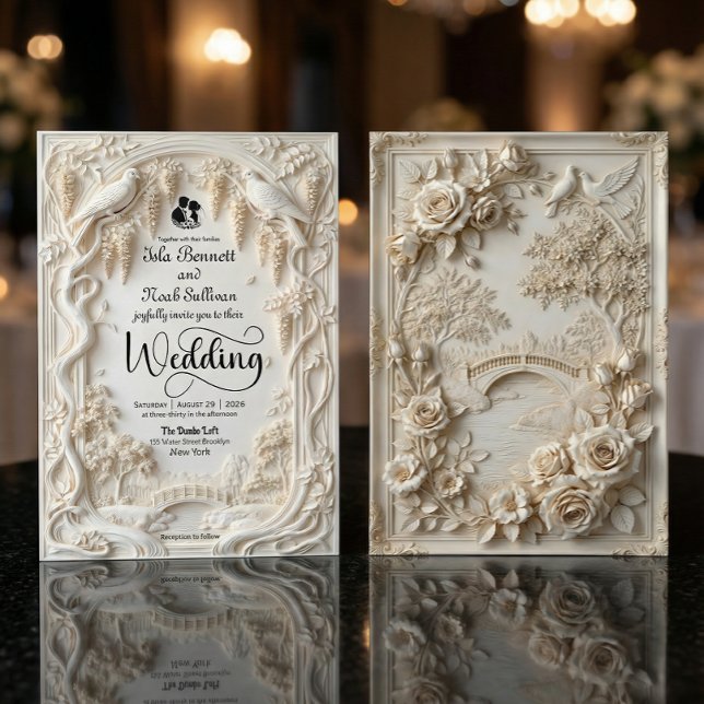 Convites Faux 3D Bas-Relief Plaster Floral Sculpted Wedding (Criador carregado)