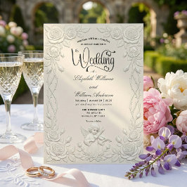 Convites Faux 3D Plaster Effect Floral Angel Wedding