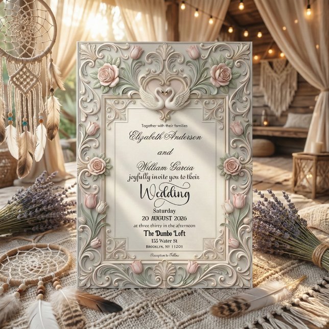 Convites Faux Bas Relief 3D Sculpted Swans (Criador carregado)