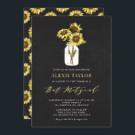 Convites Faux Chalkboard Yellow Sunflower Bat Mitzvah<br><div class="desc">Convide familiares e amigos para o seu evento com este convite personalizável do bat mitzvah. Apresenta girassóis amarelos num pote de mason sobre fundo de quadro negro. Personalize adicionando seus detalhes. Este convite de morcego de girassol mitzvah é perfeito para qualquer tema ou estação.</div>
