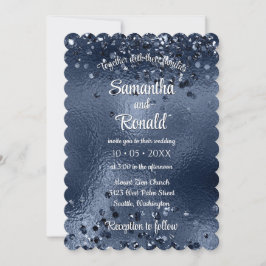 Convites Faux Dark Blue Glitter & Foil Weding