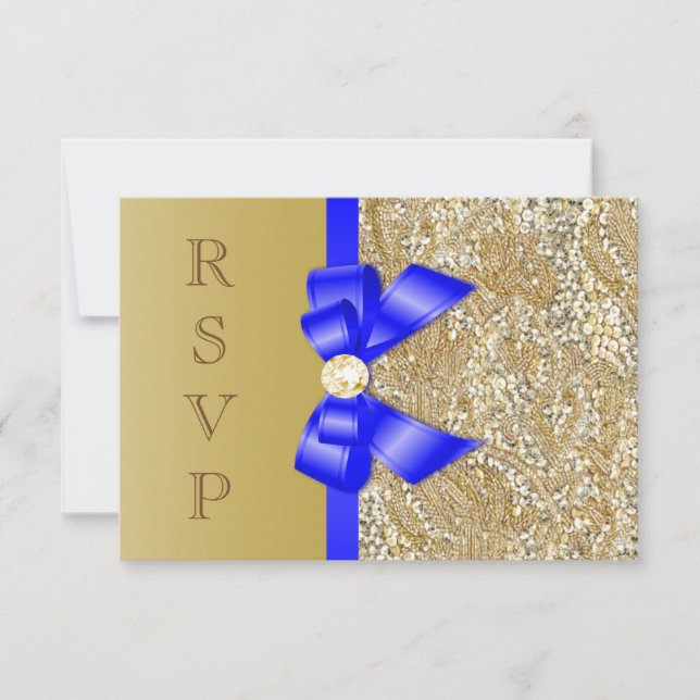 Convites Faux Dourada ins Royal Blue Arco RSVP (Frente)