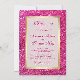 Convites Faux Dourado Brilhante Rosa Glitter Casamento Islâ