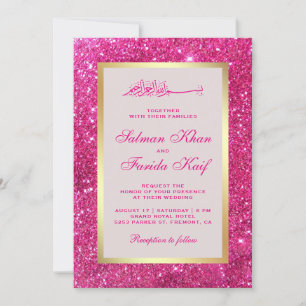 Convites Faux Dourado Brilhante Rosa Glitter Casamento Islâ