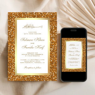 Convites Faux Dourado Brilho Branco Casamento Islâmico Muçu