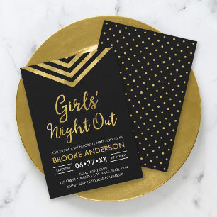 Convites Faux Dourado Chevron Bachelorette Girls Out Night 