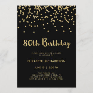 Convites Faux Dourado Confetti em Preto  aniversário de 40 