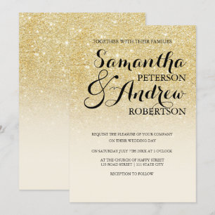 Convites Faux dourado da chic marfim do casamento branco