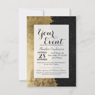 Convites Faux Dourado e Black Starry Night Brushstrokes