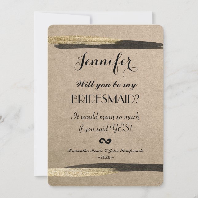 Convites Faux Dourado e Traços de Tinta Preta (Frente)